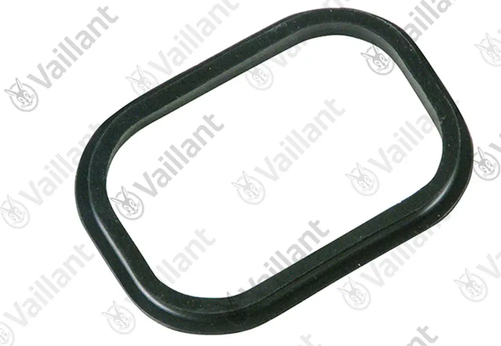 Schwarze Dichtung in ovaler Form, hergestellt von Vaillant, für einen Reinigungsdeckel. Eignet sich für verschiedene Anwendungen im Bereich Heizung und Sanitär.